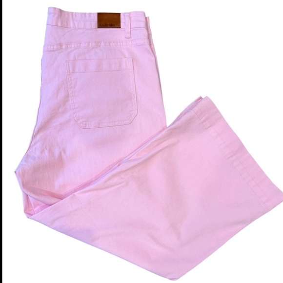 Pink Wide Leg Cropped Denim Pants Belt Loops Front & Back Pockets Size 2XL - Picture 3 of 9